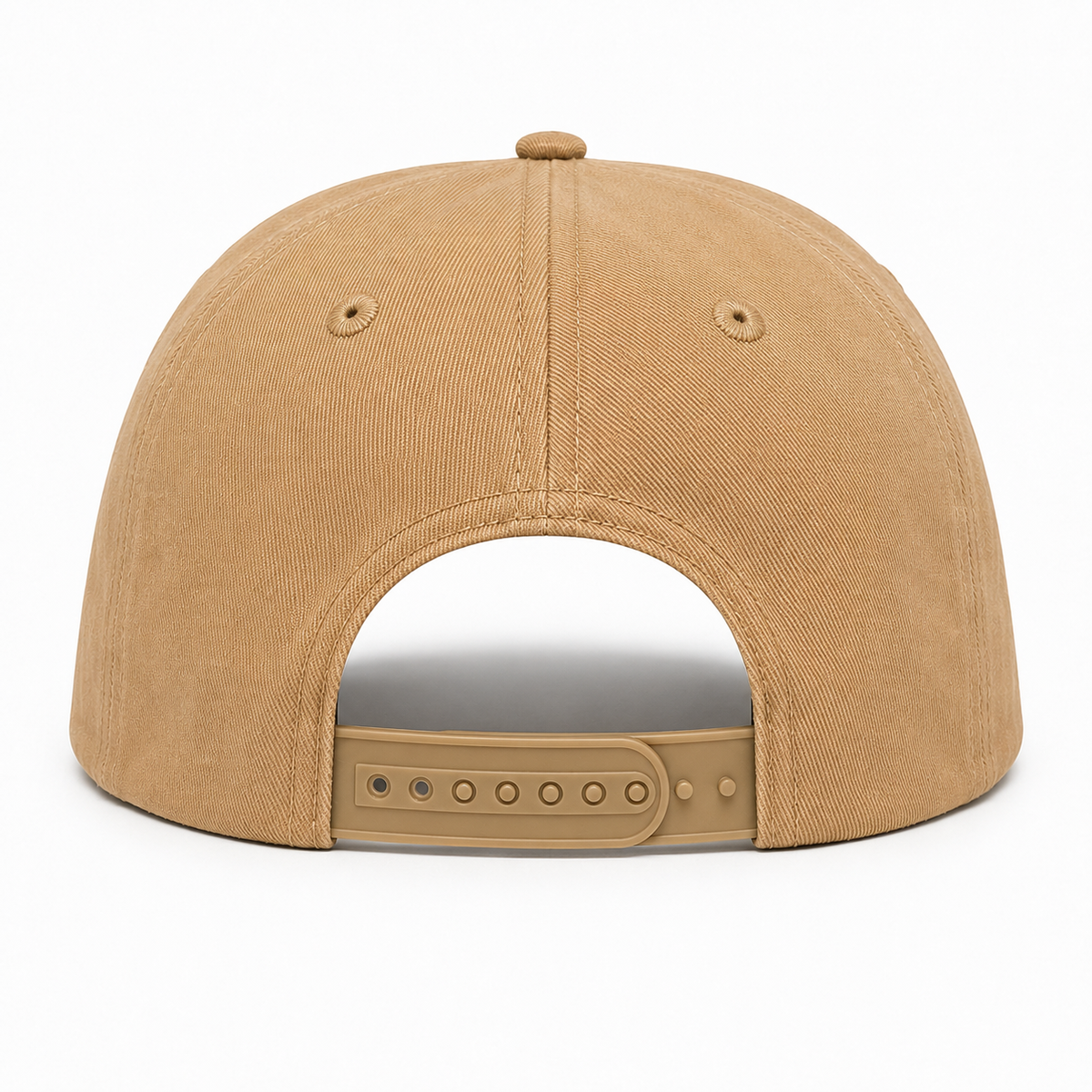 Tan baseball cap, back view with adjustable snapback