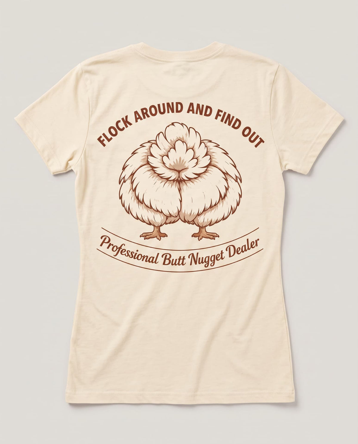 Cream women's tee flat lay, full back print