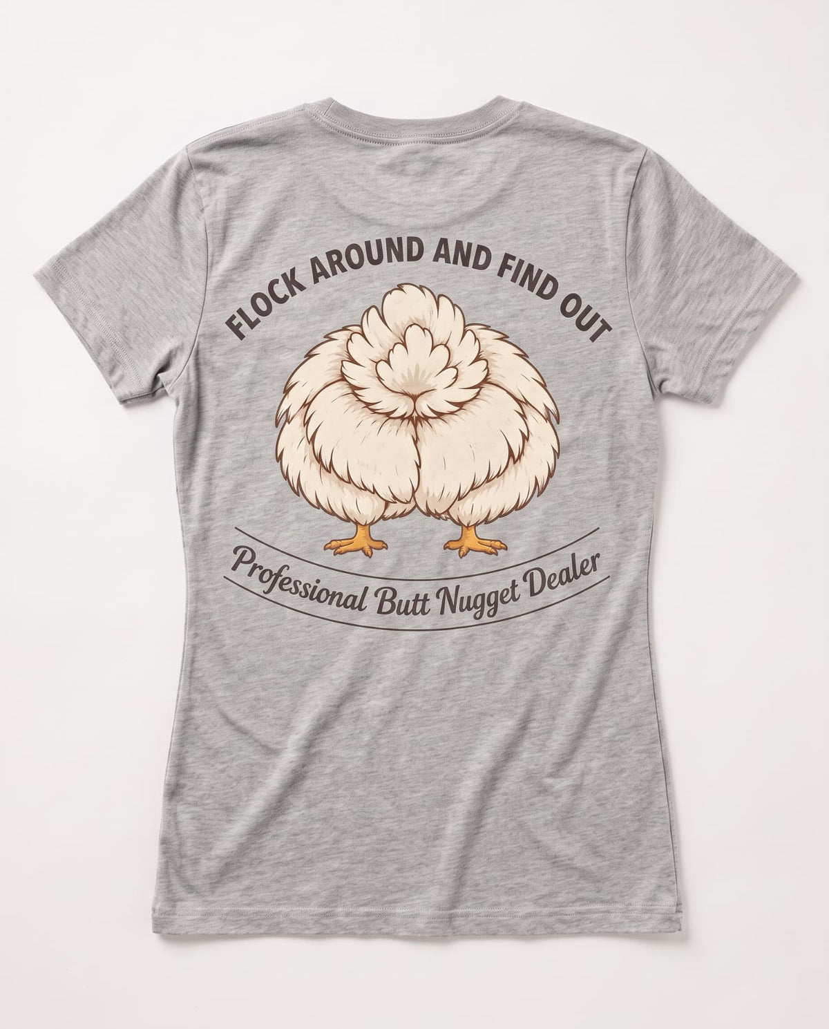 Grey heather tee flat back with full Professional Butt Nugget Dealer artwork